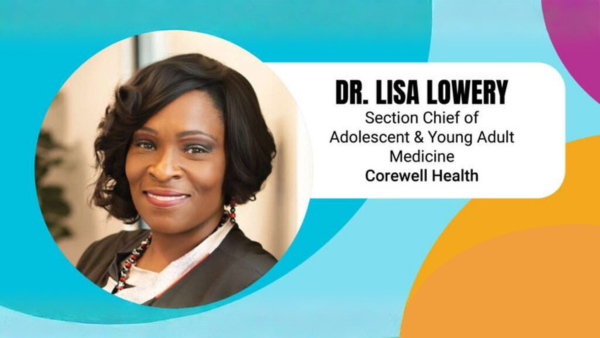 A promotional graphic featuring Lisa Lowery, MD, MPH, assistant dean for inclusive learning environment being selected for the Dr. Rhae Ann Booker Award.